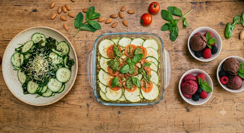 Menu de l'atelier du 19 juillet 2026 : concombre aux algues, lasagnes crues et glaces
