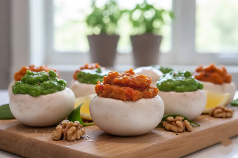 Champignons farcis de quatre sauces colorées
