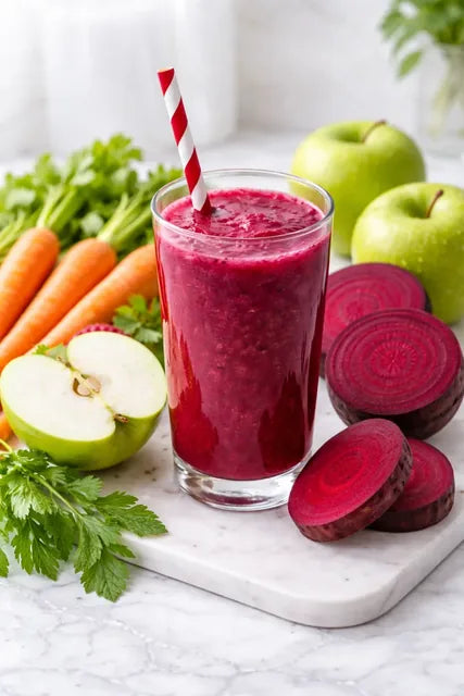 Jus frais de betterave, pomme et carotte
