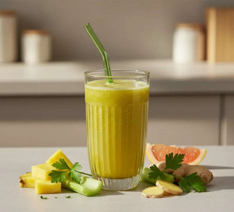 Jus frais jaune aux fruits et légumes